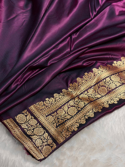 Wine Booti Pattern Satin Katan Silk Saree SK49