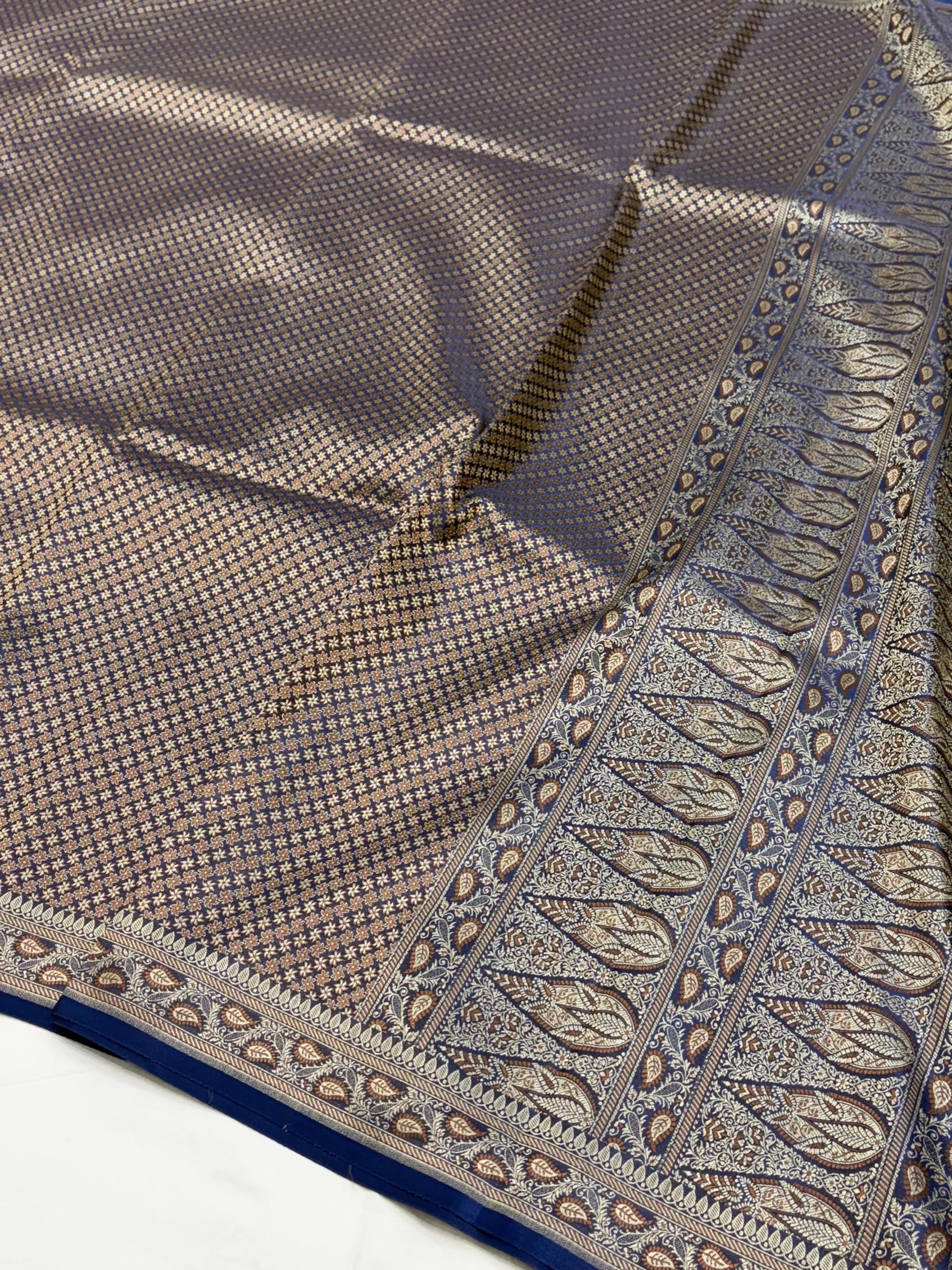 German Blue Shade With Tanchoi Pattern Katan Silk Saree