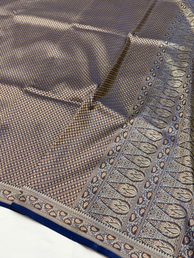 German Blue Shade With Tanchoi Pattern Katan Silk Saree