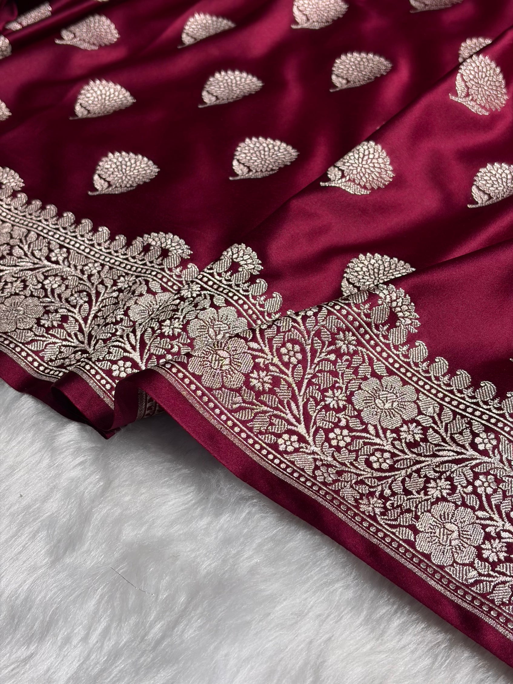 Garnet Tree Boota Mashru Silk Saree