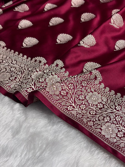 Garnet Tree Boota Mashru Silk Saree