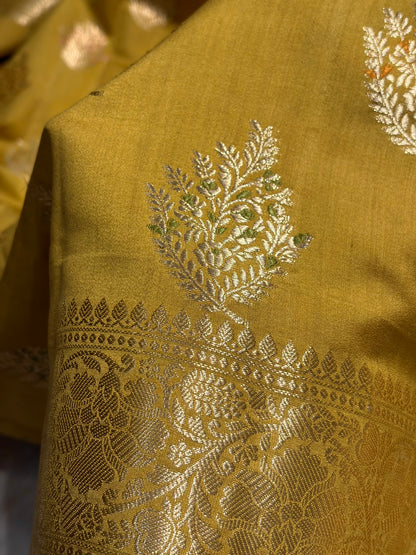 Minakari Dusty Mustard Shades Pure Chiniya Silk CH-02