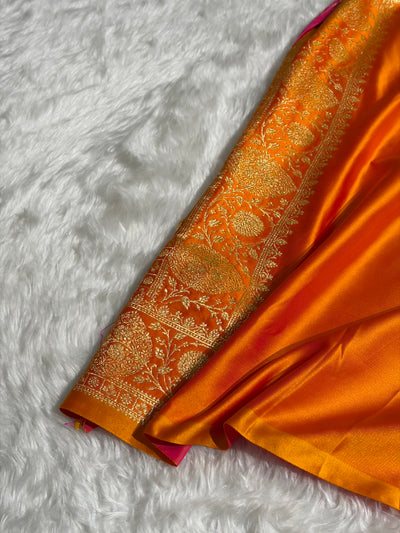 Banarasi Satin Katan Saree With Boota in Fanta Orange Shades SK117