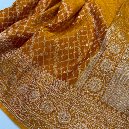 Mustard Gold Banarasi Brocade Soft Katan Silk Saree