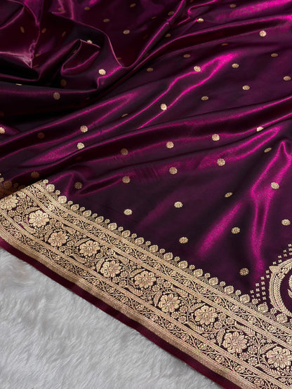 Satin Silk Saree Banarasi Booti in Wine Shades SS29