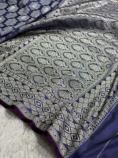 Banarasi Dark Lavender Shades Tanchoi Motif Mashru Silk Saree