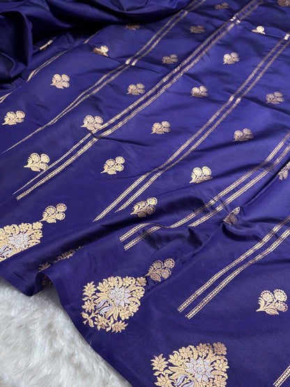 Navy Blue Shades Banarasi Handwoven Pure Paper Katan Silk  RM-66