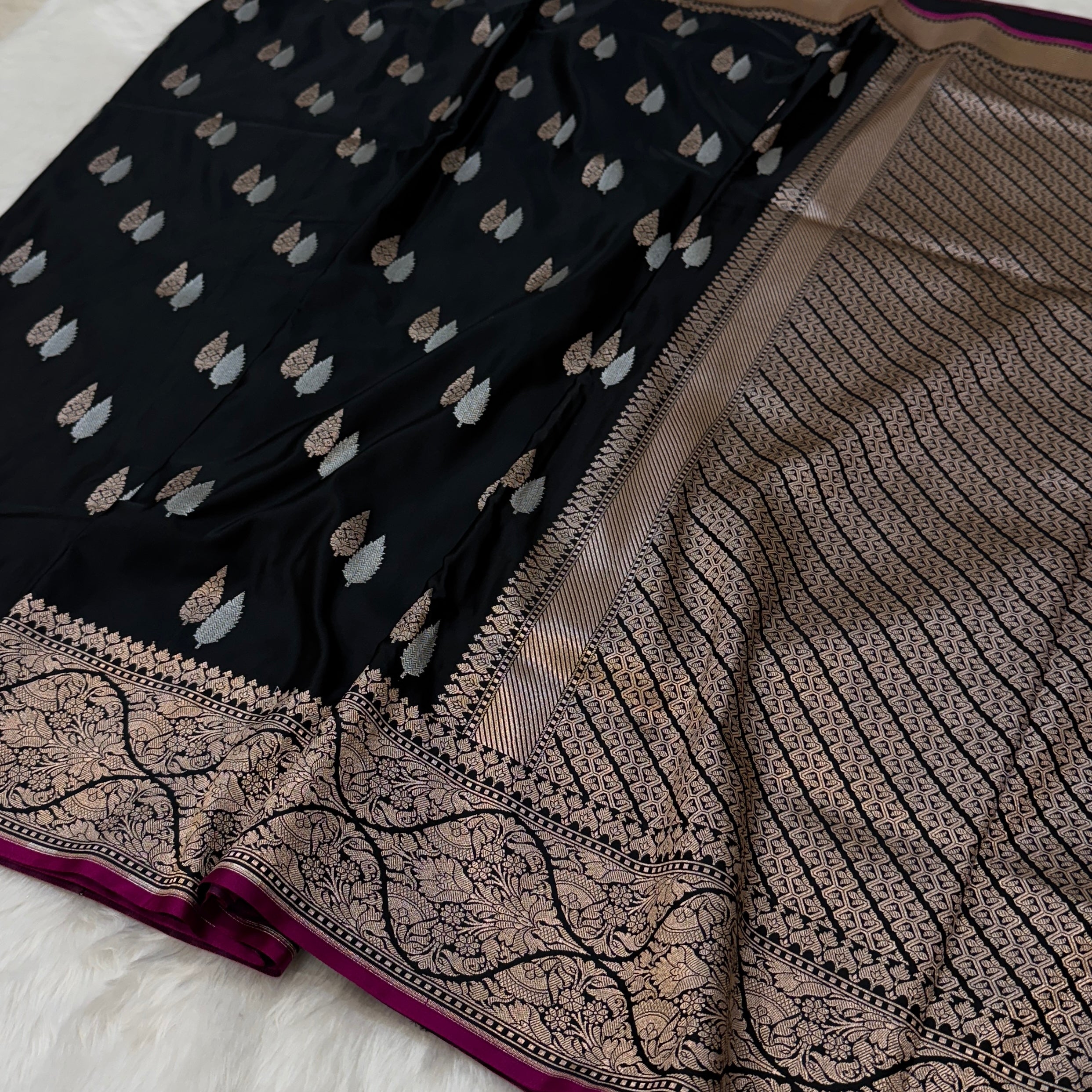 Black Mashru Silk Saree With Rupa Sona Motifs