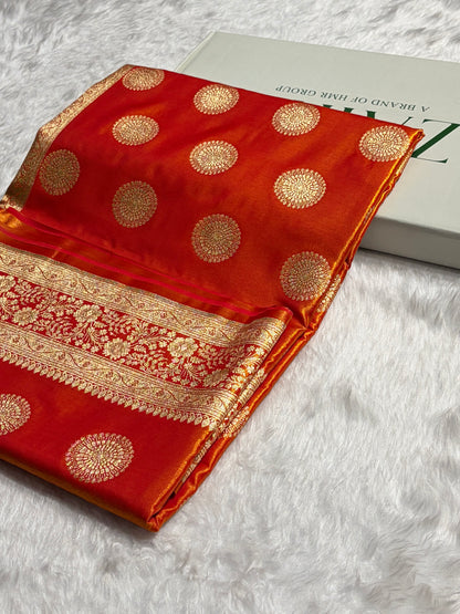 Fire Gold Shades Banarasi Satin Silk Saree SS33