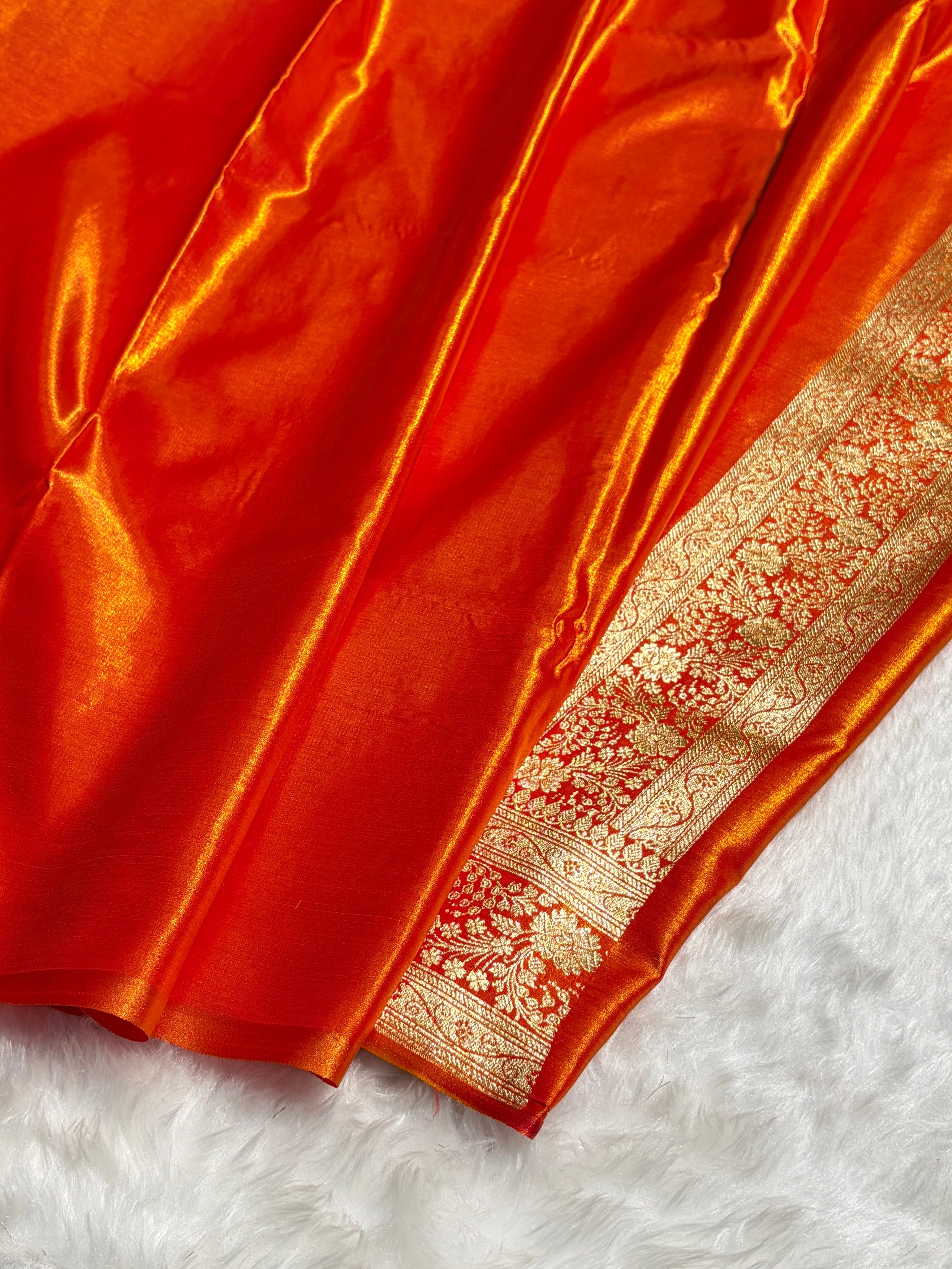 Fire Gold Shades Banarasi Satin Silk Saree SS33