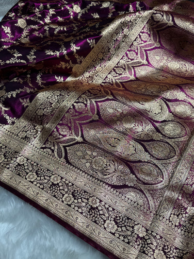 Light Weight Wine Jaal Pattern Satin Silk Saree SS14