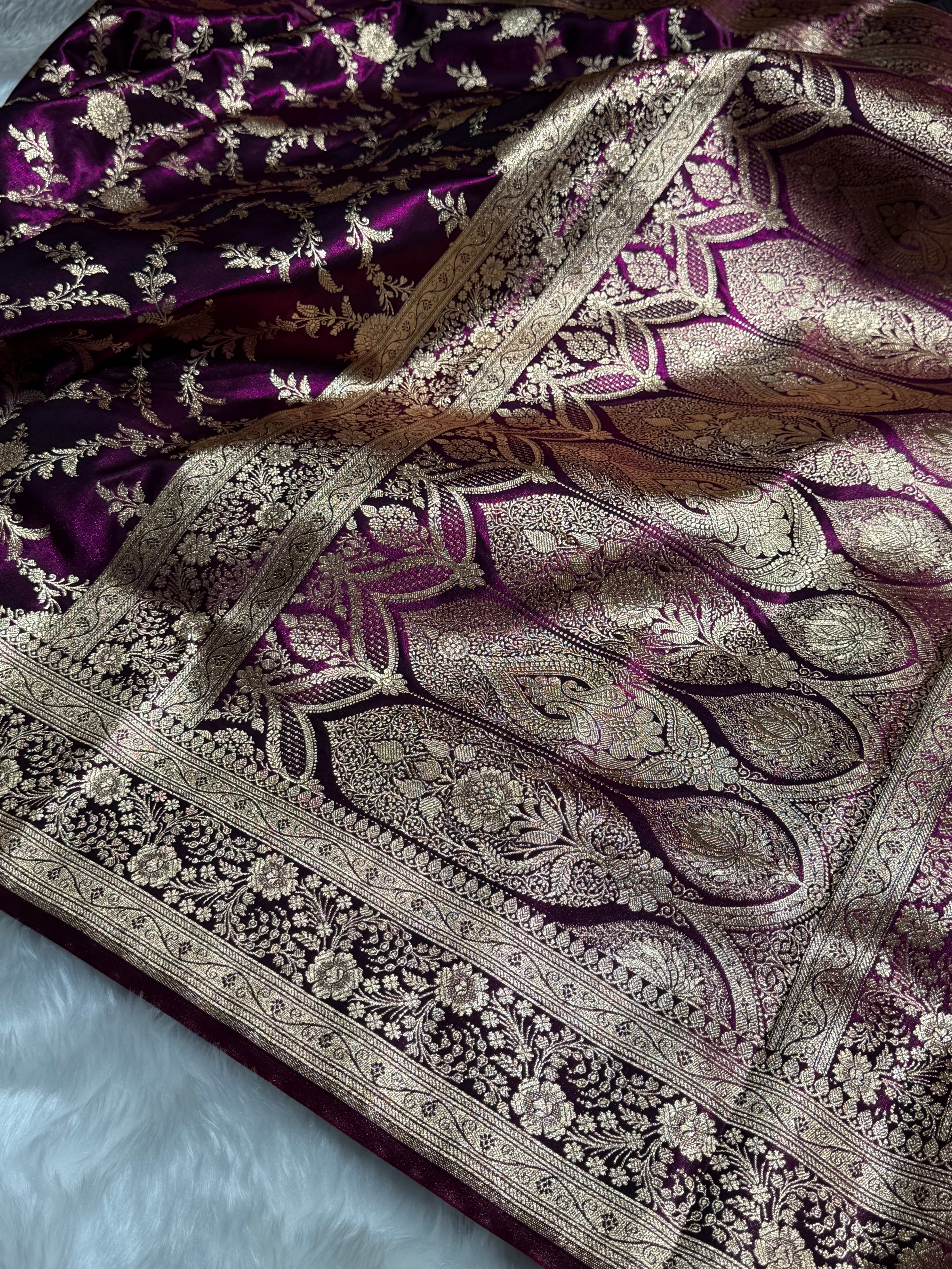 Light Weight / Wine Voilet Satin Silk Saree SS14