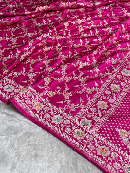Baby Pink Shade Banarasi Minakari with Jaal Pattern Mashru Silk Saree MS56
