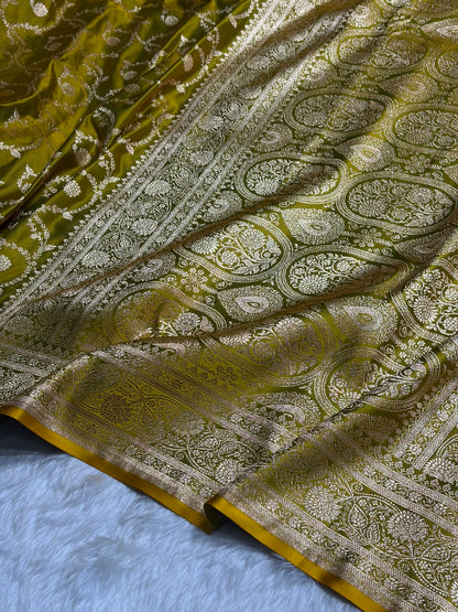 Liril Green Floral Jaal Pattern Satin Katan Silk saree SK55