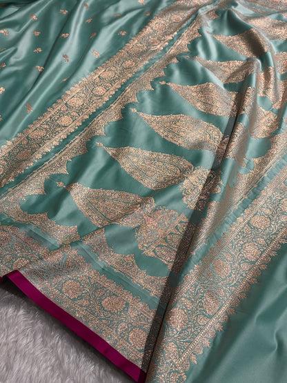 Sea Green Booti Katan Silk Saree SK09