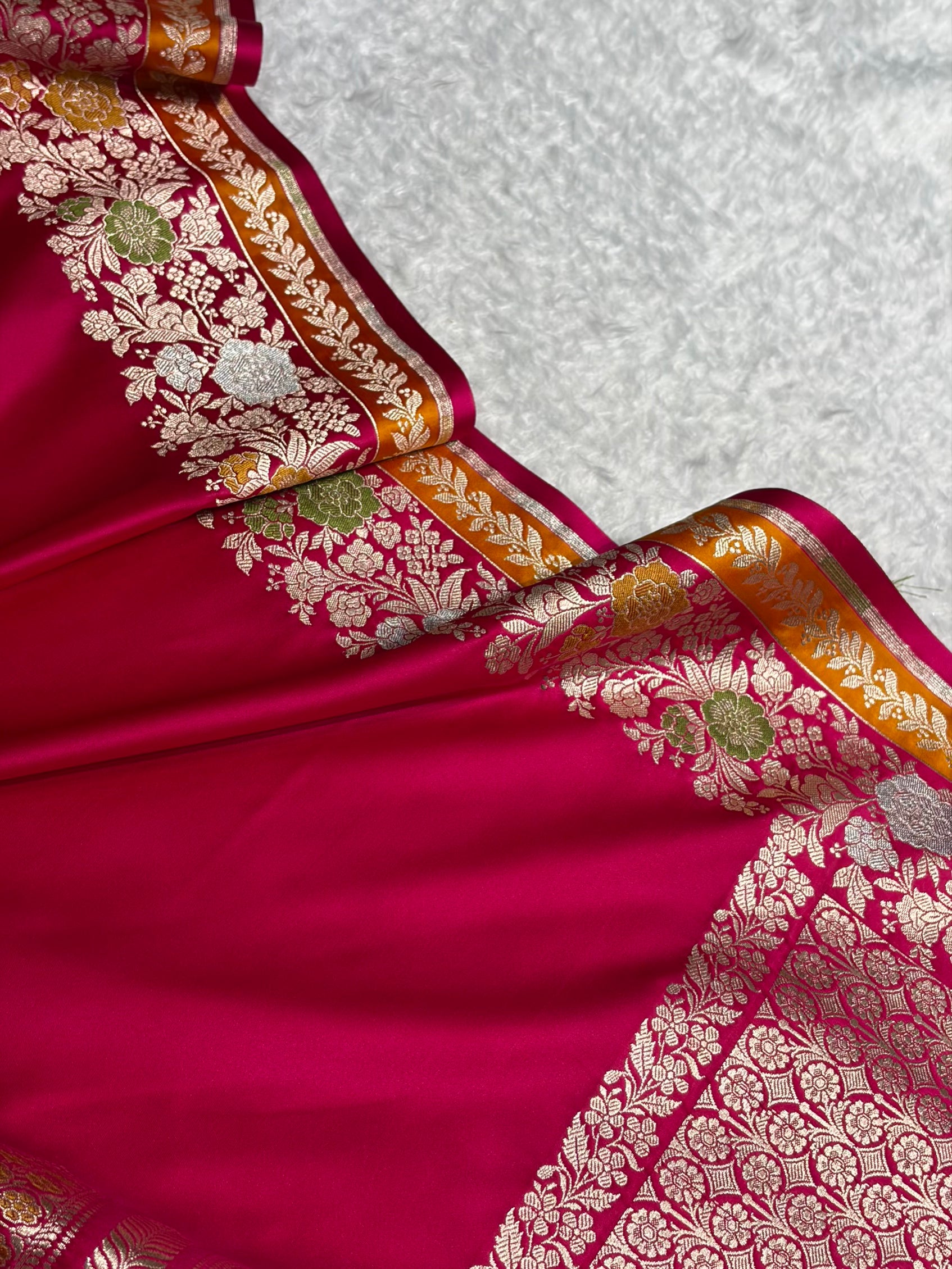 Banarasi Rani Shades Floral Minakari Skirt Border Mashru Silk Saree MSM-83