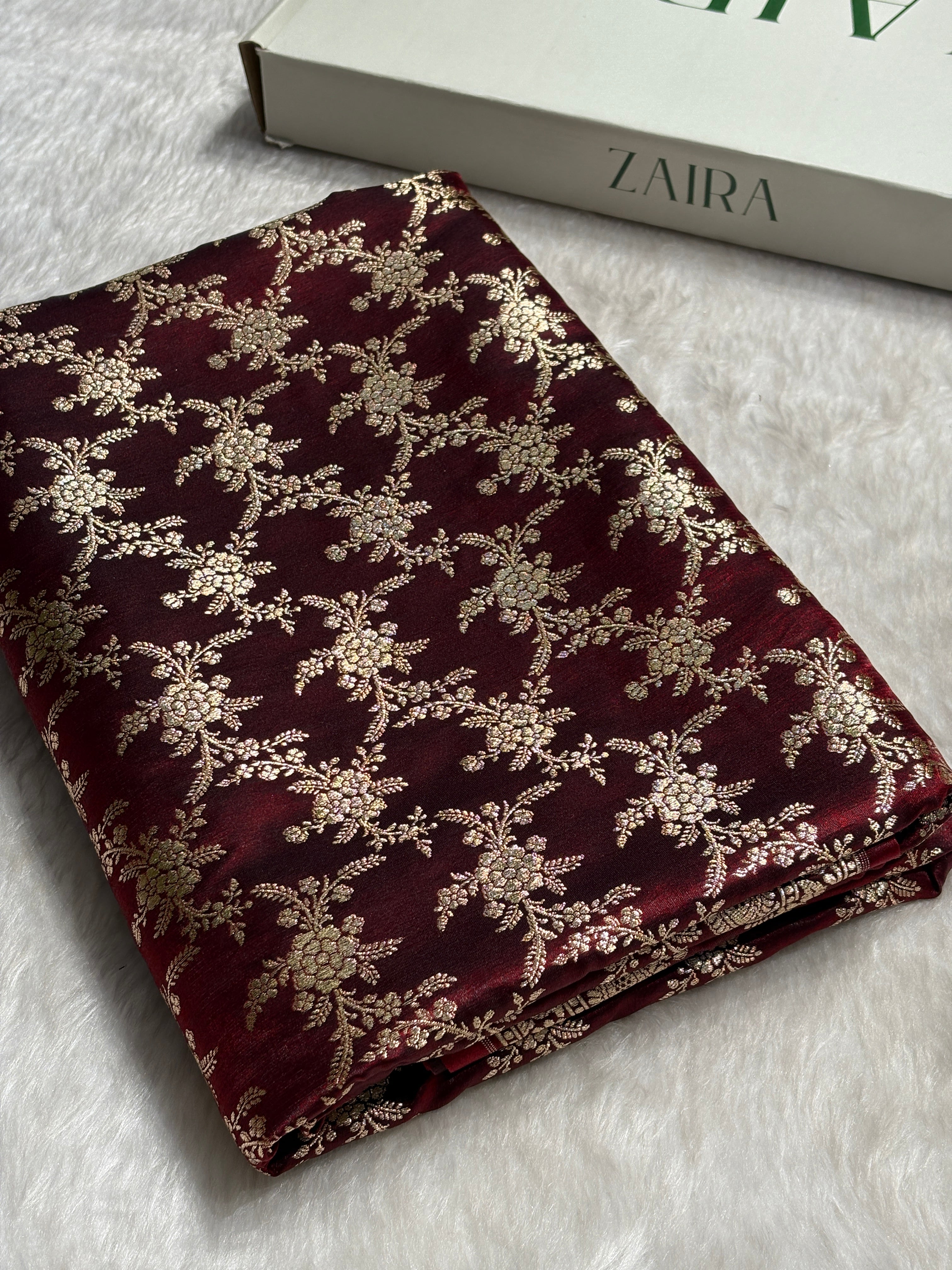 Light Wight Satin Silk Jaal in Garnet Shades with brocade Blouse SS16