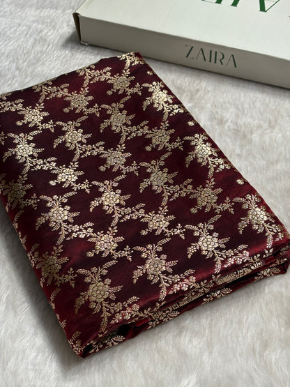 Light Wight Satin Silk Jaal in Garnet Shades with brocade Blouse SS16
