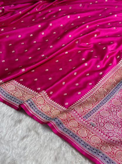 Rani Shades With Contrast Border Booti Mashru Silk Saree MS79