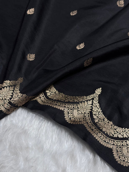 Black Shades Boota Handwoven Pure Katan Raw Mango Silk RM-19