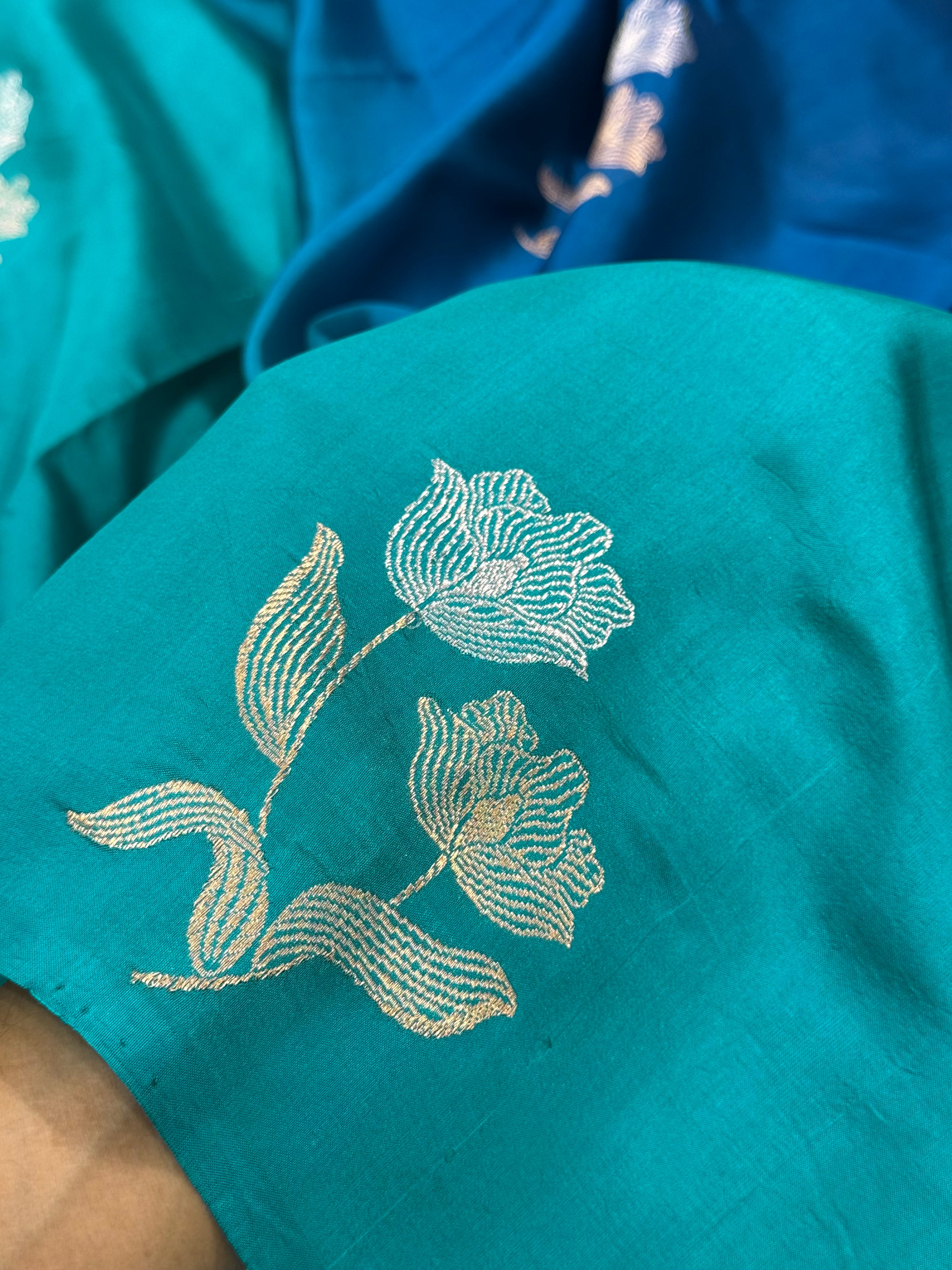 Royal Blue Ombré - Peacock Shades Meena Boota Handwoven Raw Mango Silk RM-35