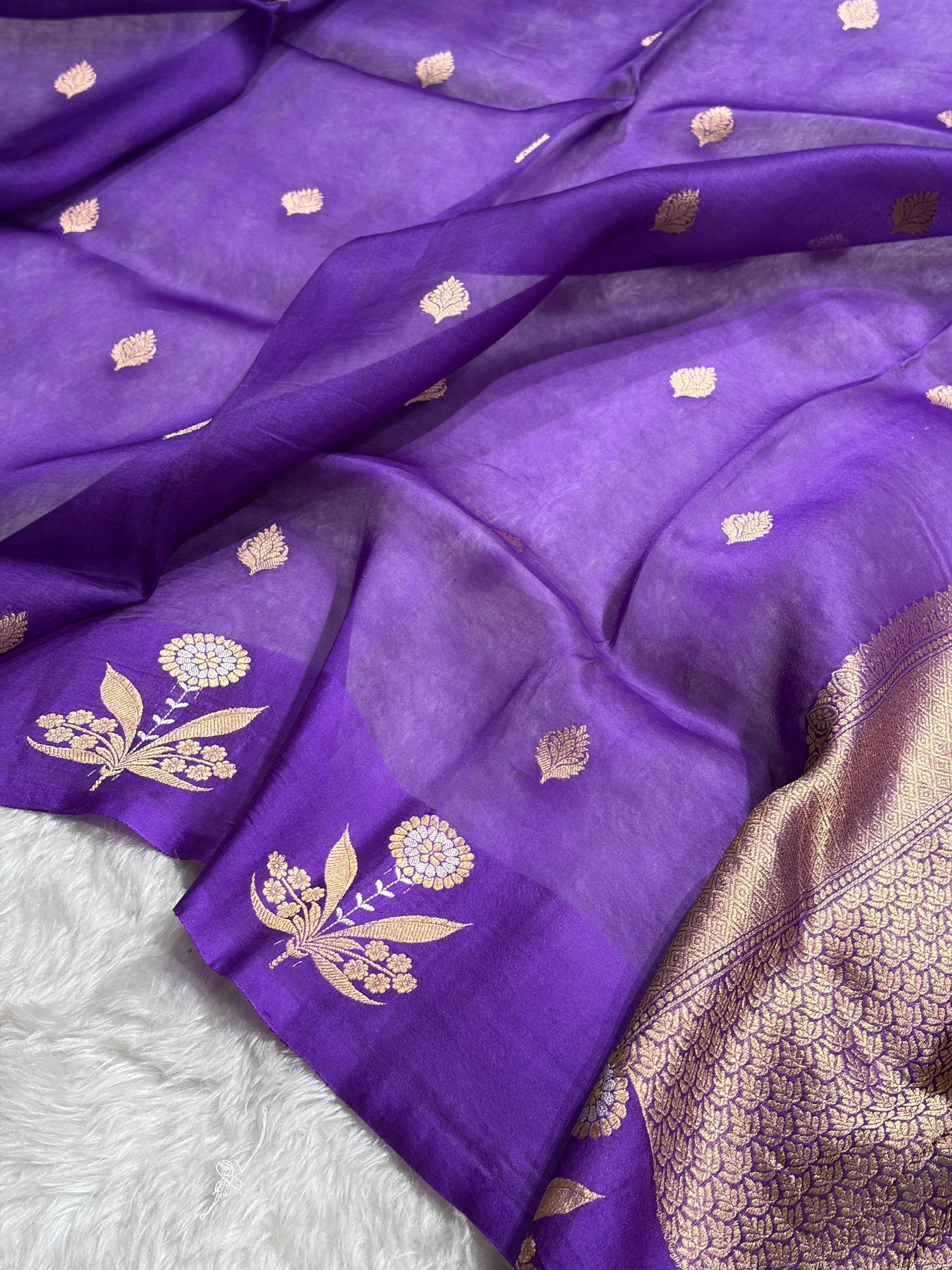 Banarasi Pure Organza  Purple Shades With Minakari Banarasi Silk Saree PO-45