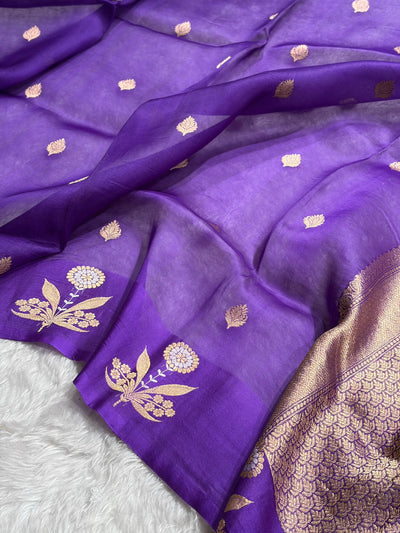 Banarasi Pure Organza  Purple Shades With Minakari Banarasi Silk Saree PO-45