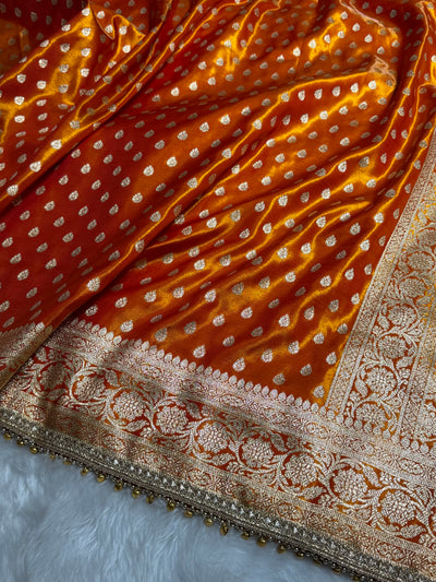 Gold Shades Satin Silk Banarasi Saree X Ghongroo SS01xG
