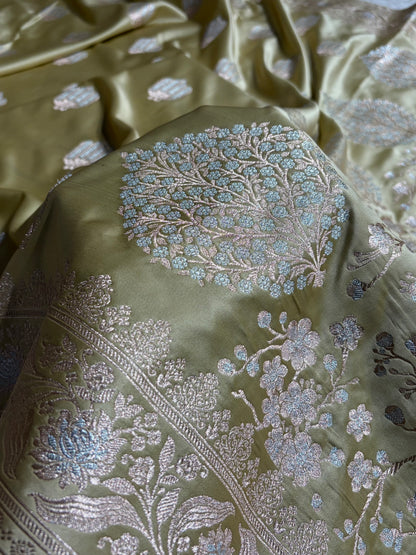 Tusser Shades Banarasi Boota Pattern Minakari Floral Mashru Silk Saree MSM-122