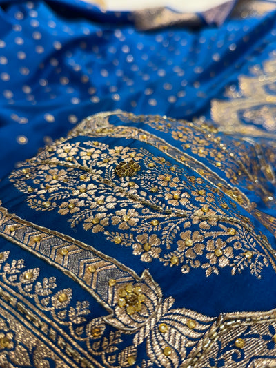 Blue Katan Silk with Ari , Zardozy and Stone BSK01