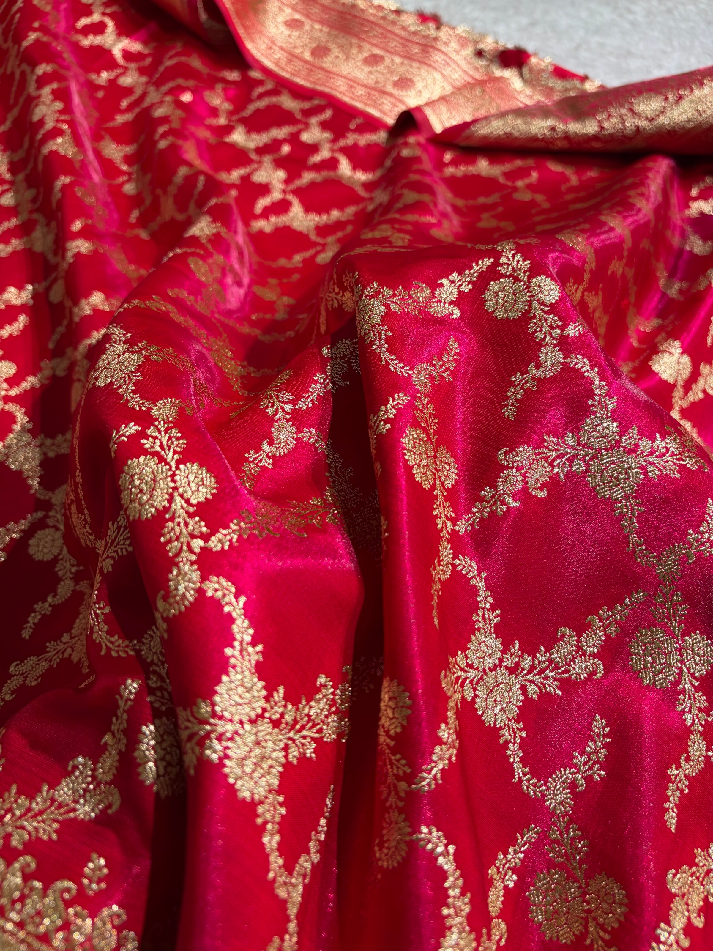 Cross Rani Shades Cross Pattern Banarasi Satin Silk Saree SS40