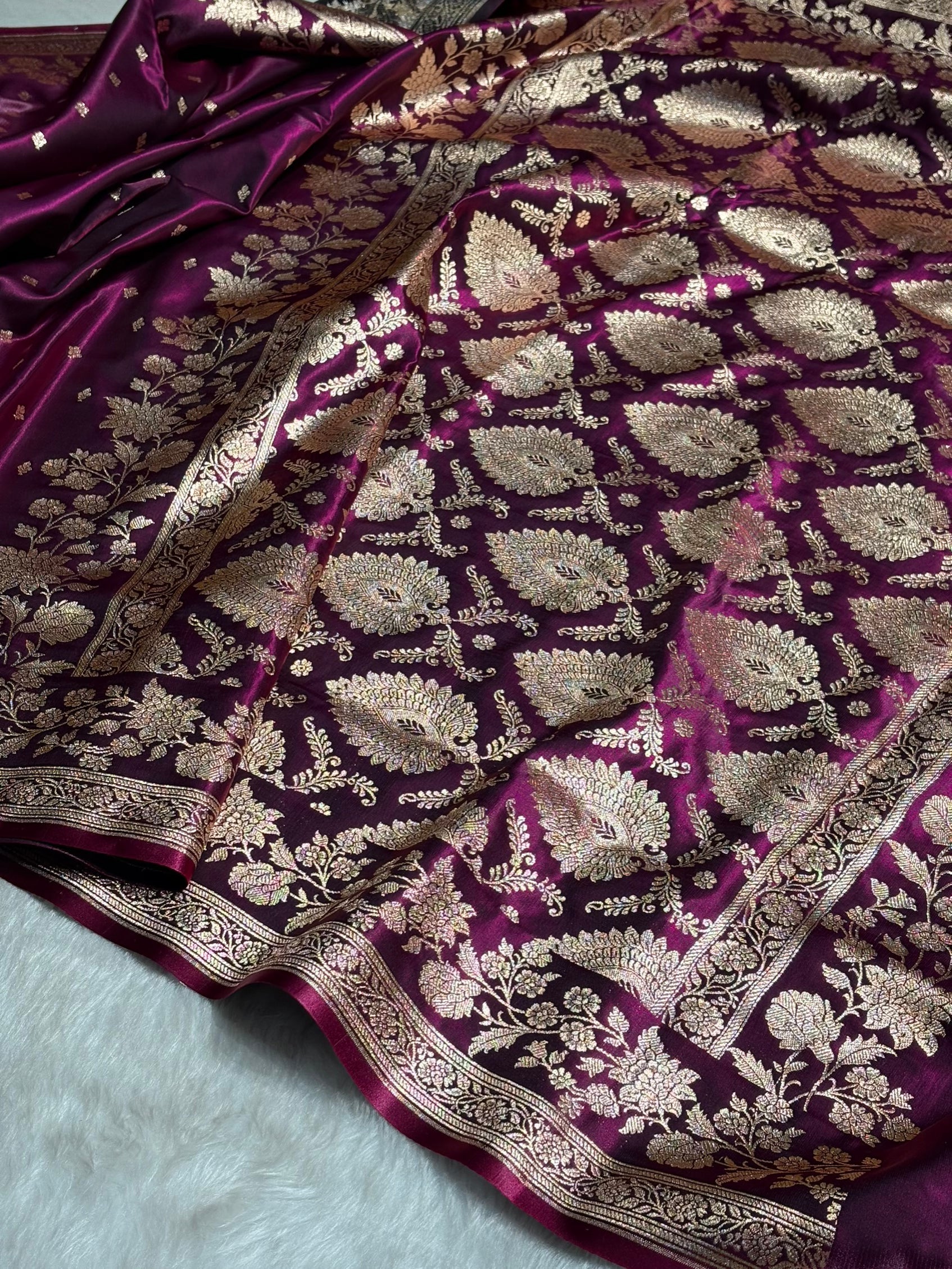 Satin Silk Floral Booti in Wine SS25