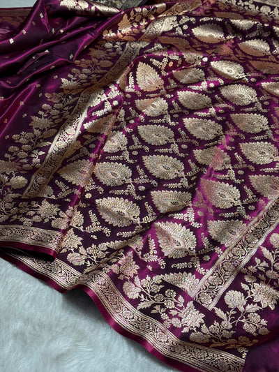 Satin Silk Floral Booti in Wine SS25