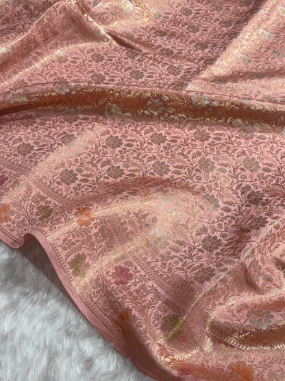 Peach Shade Flower Boota Pure Caramel Mango Silk Saree CS-17