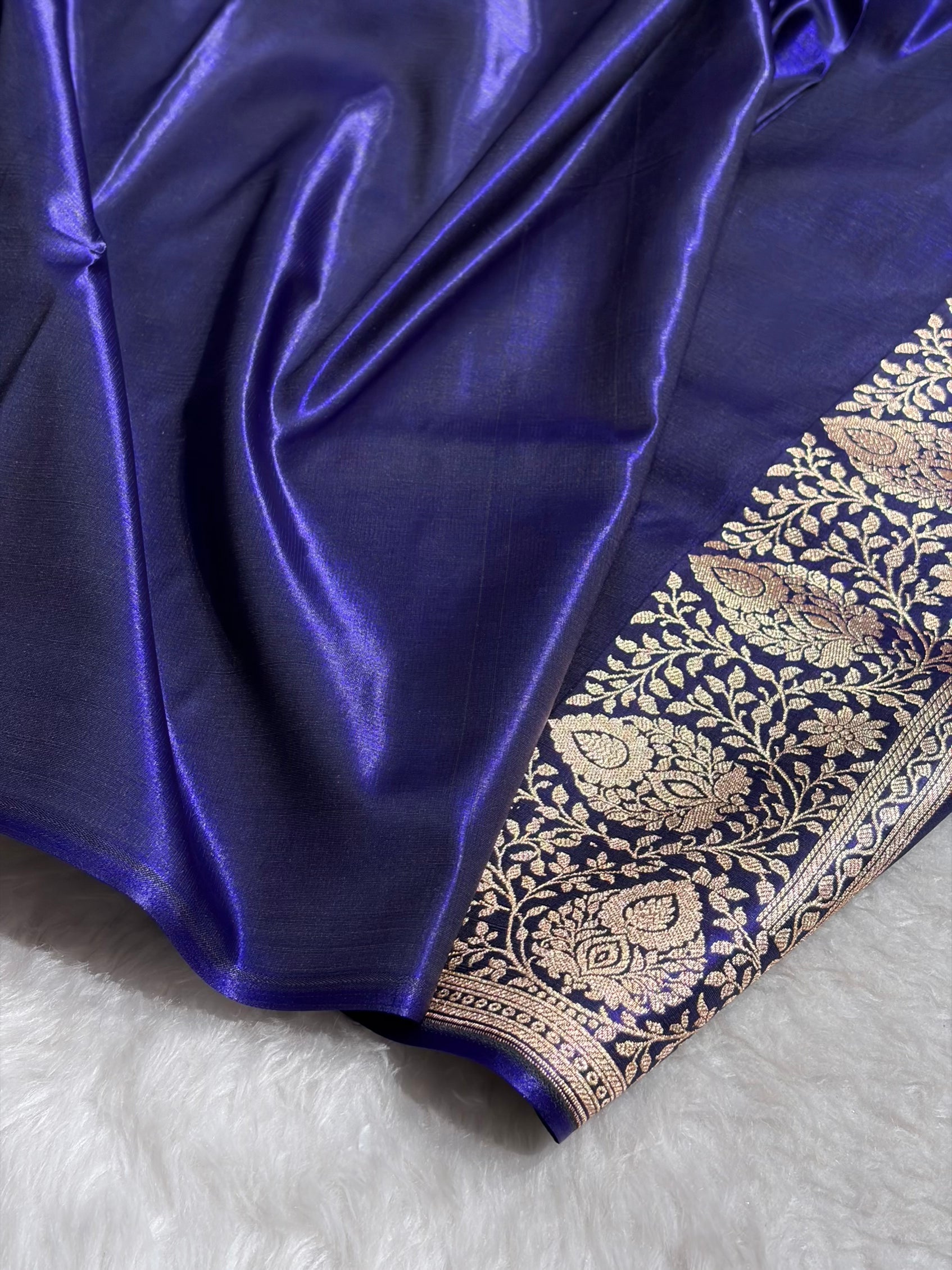 Satin Silk Saree Floral Boota in Royal Blue Shades SS28
