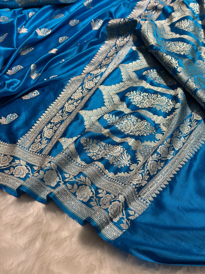 Firozi Rose Motif Mashru Silk Saree MS14