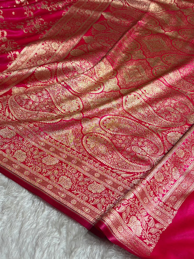 Rani Shades Jaal Pattern Banarasi Satin Silk Saree SS48