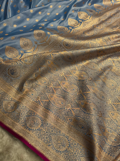 Nile Blue Shades Banarasi booti Katan Silk saree SK10