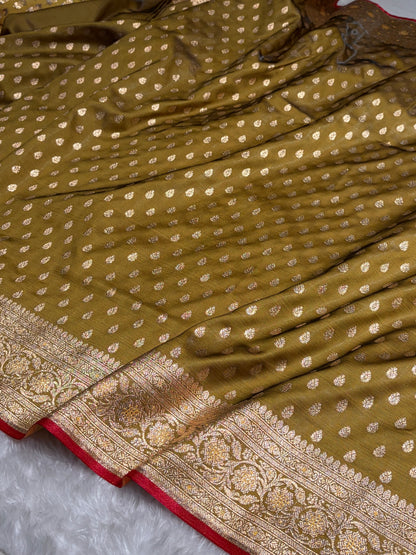 Satin Silk Booti in Mahendi Cross Shades SS01