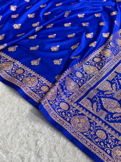 Banarasi Satin Katan Saree With Boota in Royal Blue Shades SK98
