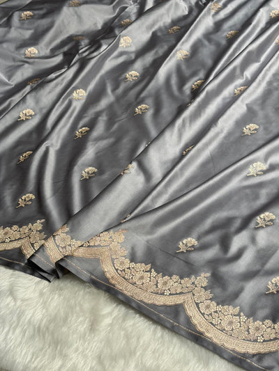 Gray Shades Scallop Booti Mashru Silk Saree MCS27