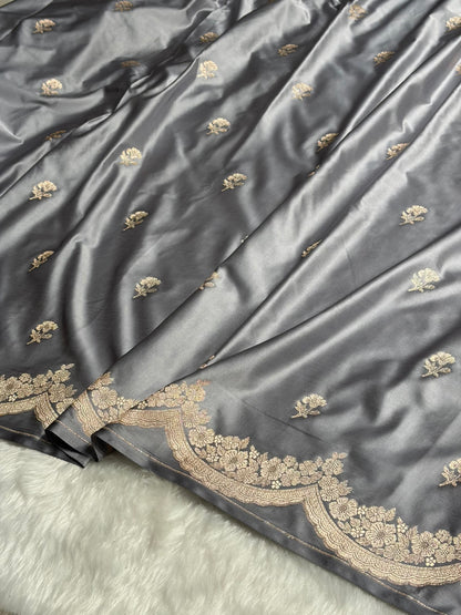 Turquoise Shades Scallop Booti Mashru Silk Saree MS27