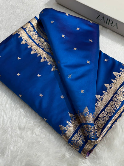 Premium Blue Banarasi Booti Katan Silk Saree