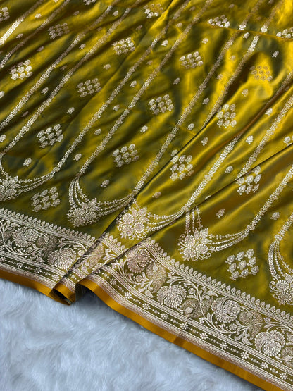 Liril Mehendi Floral Boota Pattern Satin Katan Silk saree SK39