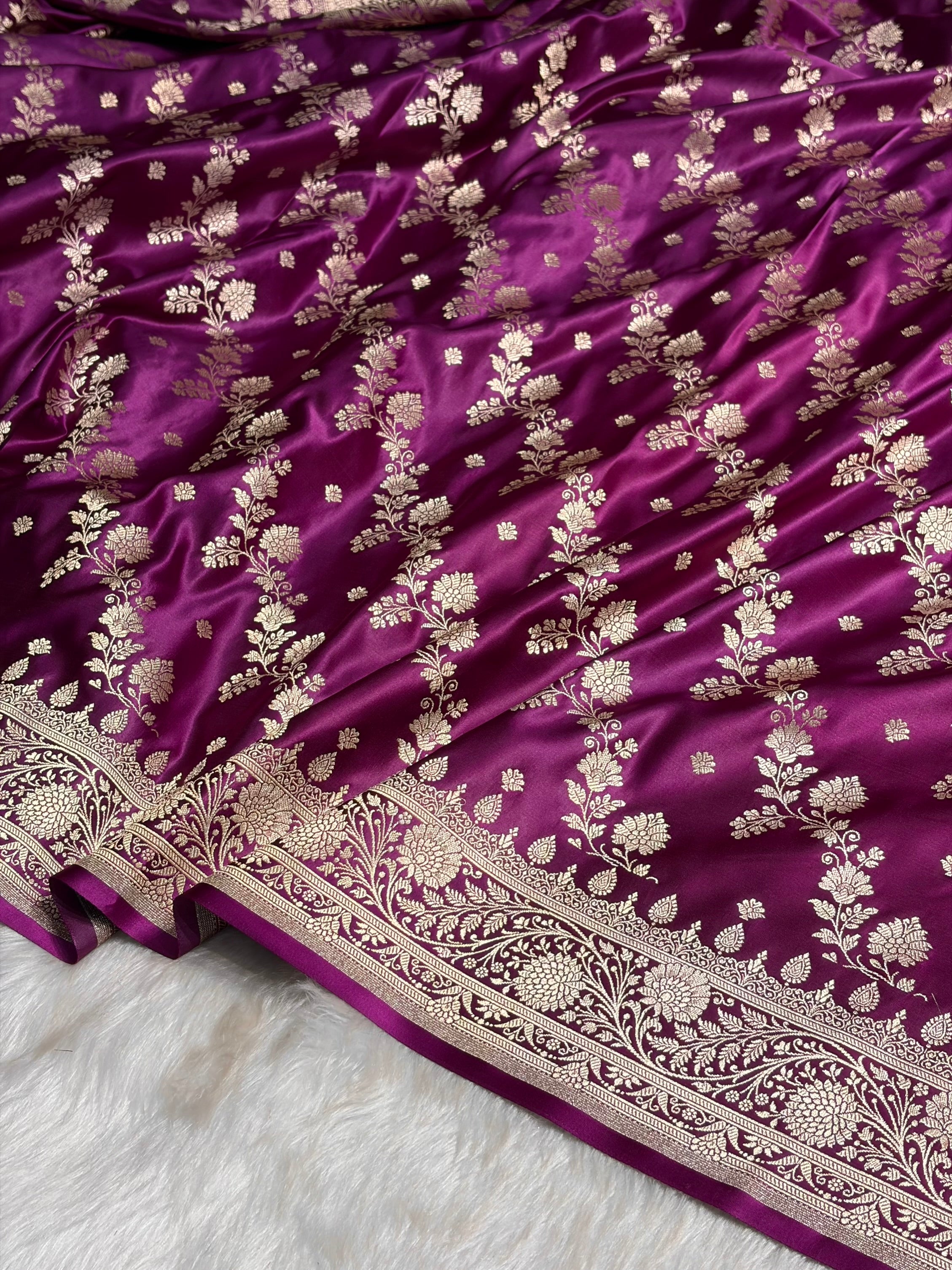 Magenta Cross & Booti Banarasi Katan Silk Saree SK24