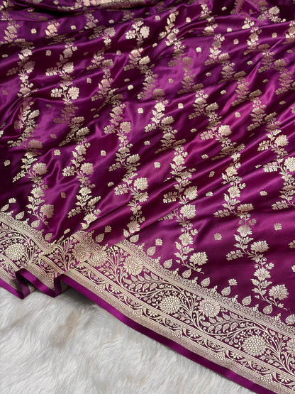 Magenta Cross & Booti Banarasi Katan Silk Saree SK24