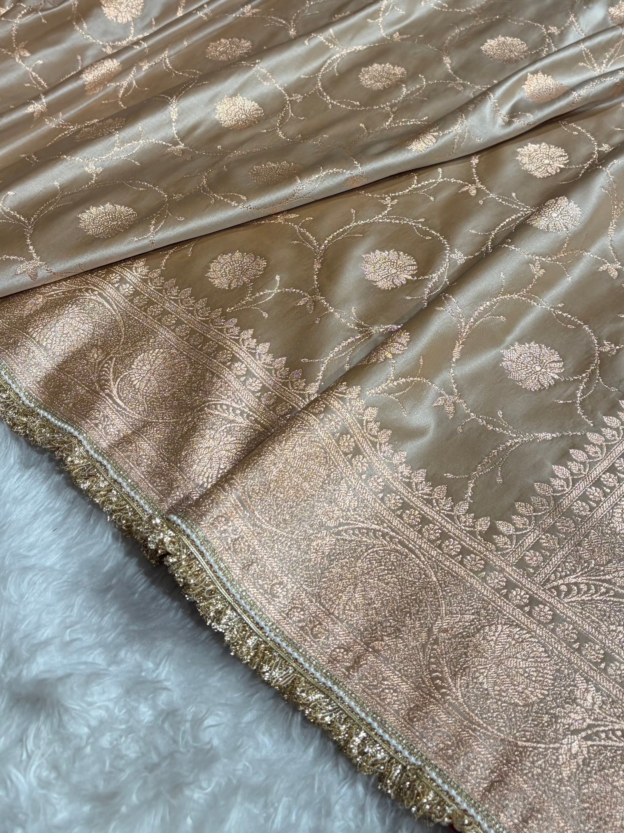 Tusser Banarasi Jaal With Gotta Patti Satin Katan Silk Saree SKGP06
