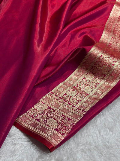 Magentic Red Shades Booti Pattern Banarasi Satin Silk Saree SS54
