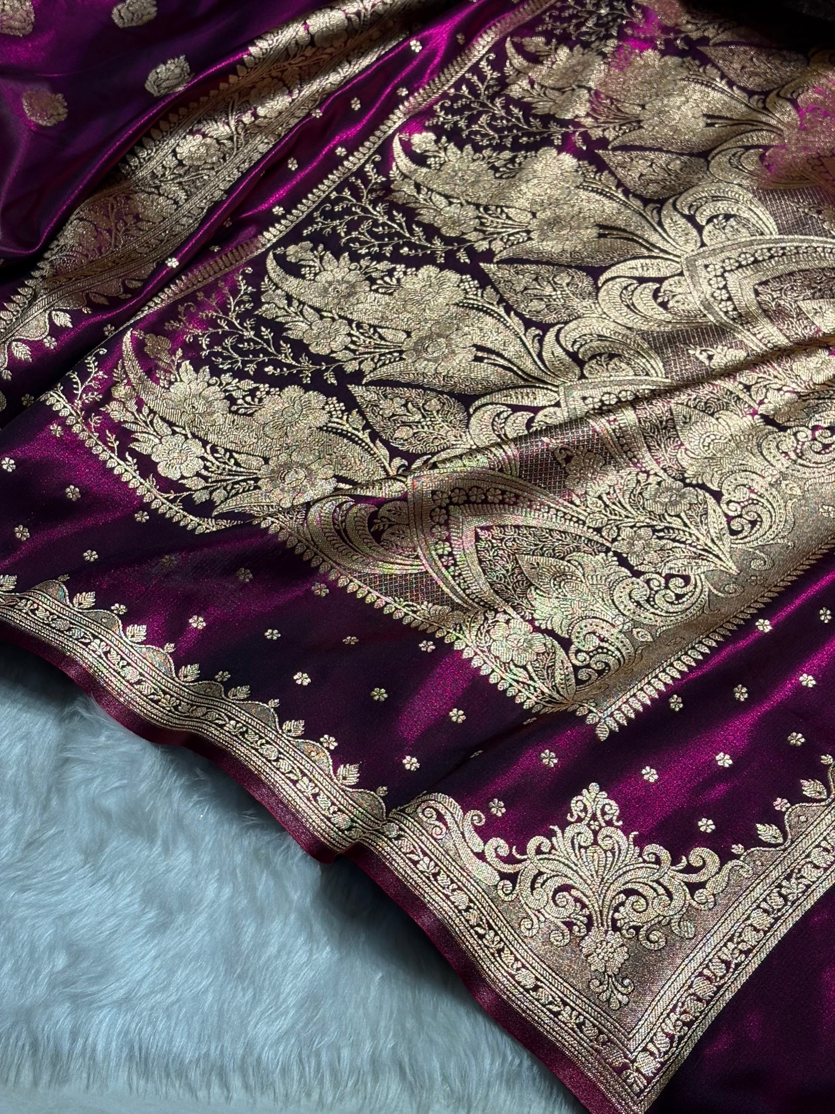 Satin Silk Saree Booti Motif in Wine Shades SS20