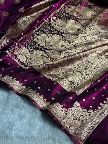 Satin Silk Saree Booti Motif in Wine Shades SS20